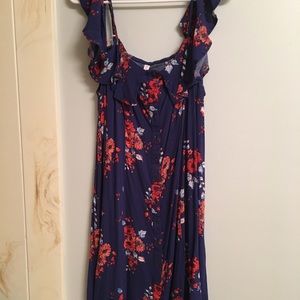 Navy and red floral dress off shoulder & spaghetti